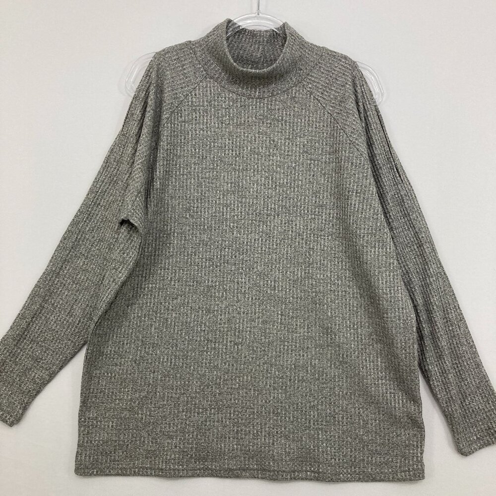 New Attitudes by Renee XL Turtle Neck Waffe Knit Cut Out‎ Sleeve Pullover Top